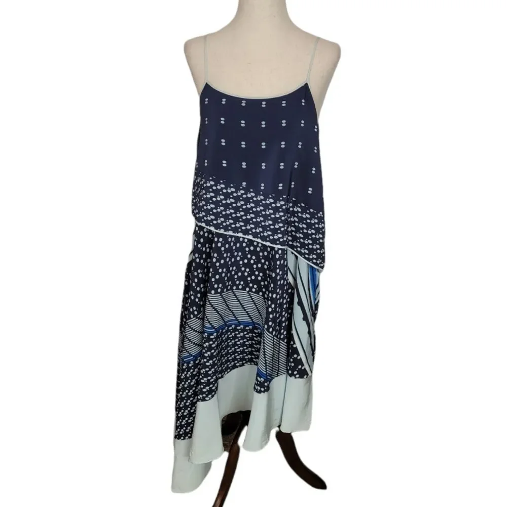 Jonathan Simkhari Blue Silk Asymmetrical Ruffle Dress Sz. Large